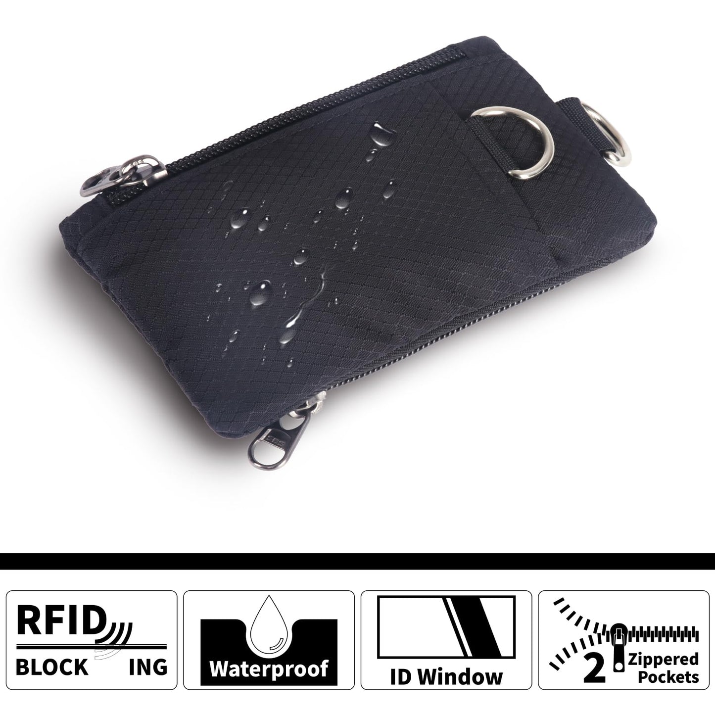 TATAANTY RFID Blocking Wallet, Minimalist Wallet for Men, Small Wallet for Women with Lanyard Keychain, ID Holder Zipper for Cards, Coins, Travel, Water-resistant, Black