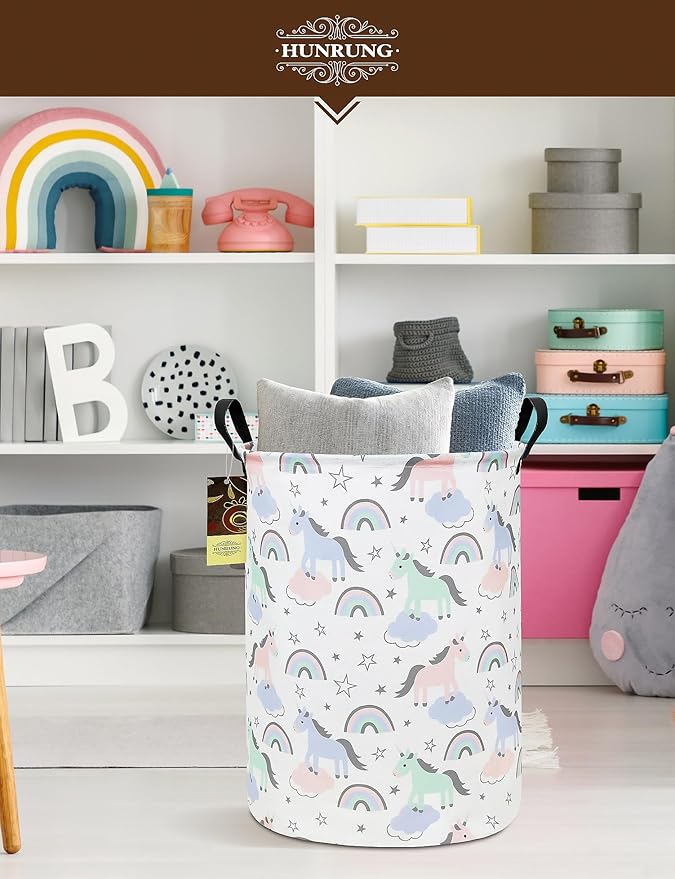 HUNRUNG Laundry Hamper, Large Canvas Fabric Lightweight Storage Basket Toy