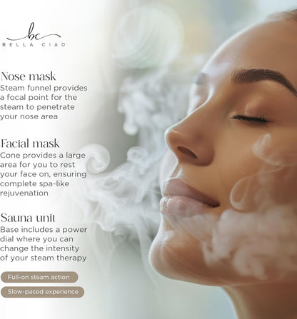 Bella Ciao 11-Piece Gentle Face Steamer Set with 2 Settings, At-Home Facial Spa Kit with Accessories, Facial Essentials, Includes Cleansing Brush and Blackhead-Remover Tools for Deep Pore Cleaning