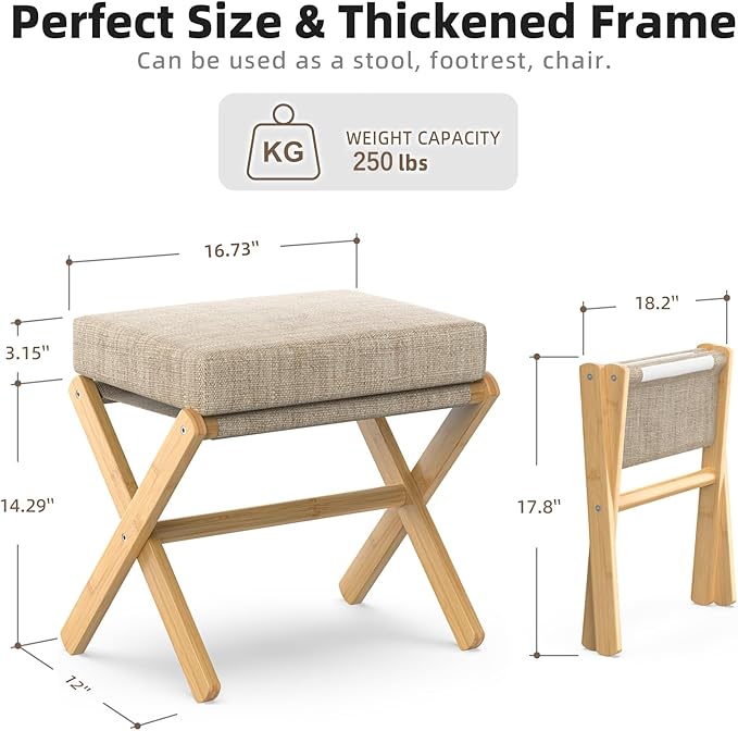BAMBOOHOMIE Foldable Foot Stool Ottoman, Modern Foot Rest