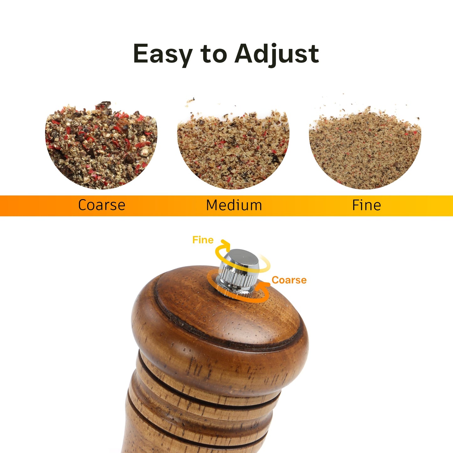 M JINGMEI Wood Salt and Pepper Grinder, Salt Grinder and Pepper Mill, Oak Wood Shakers with Adjustable Ceramic Grinders - 8 inches, 1 Pack