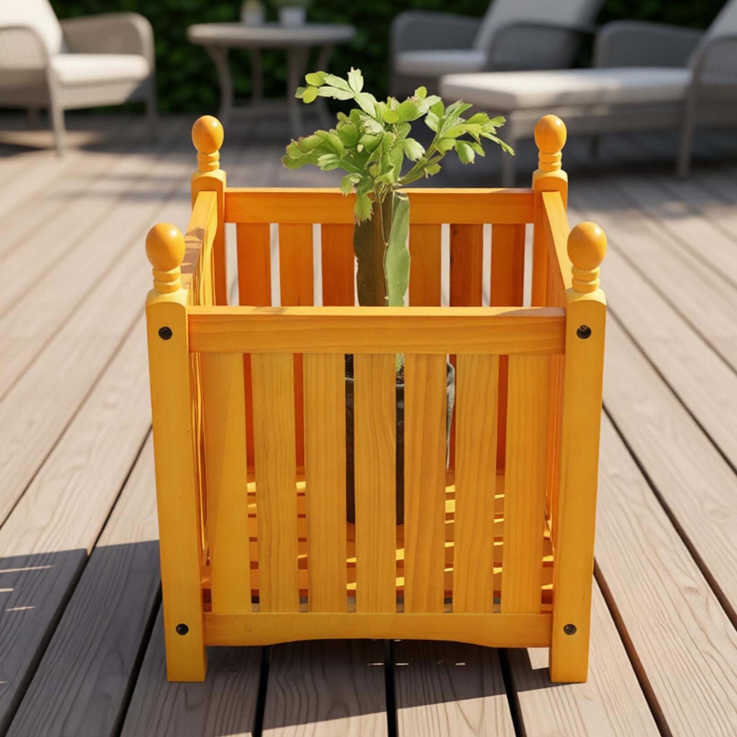 Ningering Square Wood Planter Boxes for Outdoor Plants, Elevated Planter Porch and Patio, for Flower Herb Vegetable Fruit, Plant Container for Grass Lawn Patio Backyard (Teak)