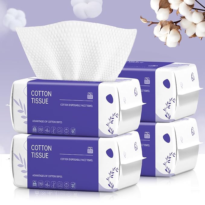 Disposable Face Towel 400 Count, Face Towels, Soft Cotton Dry Wipes Facial