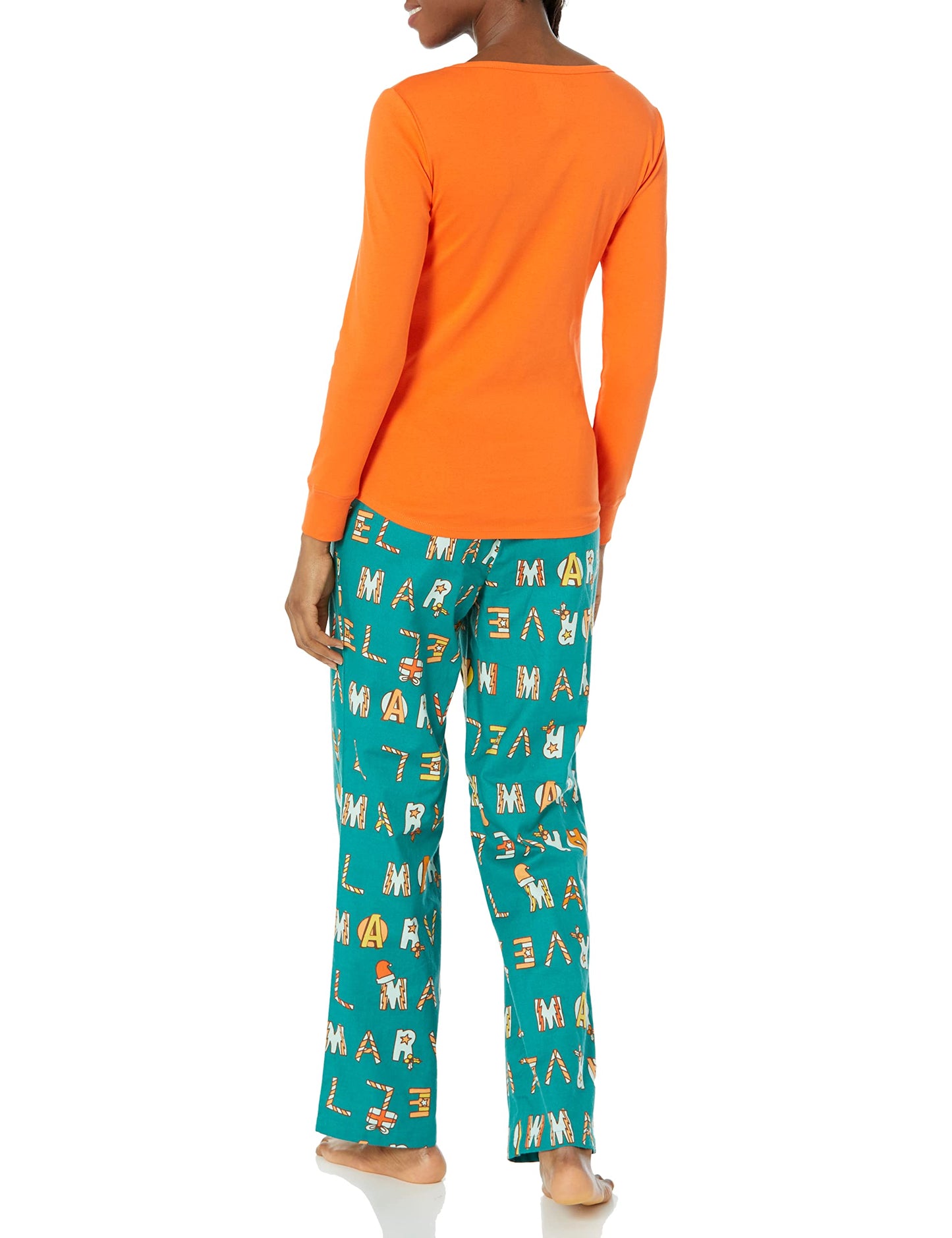 Amazon Essentials Disney | Marvel | Star Wars Women's Flannel Pajama Sleep Sets, Festive Marvel, Small