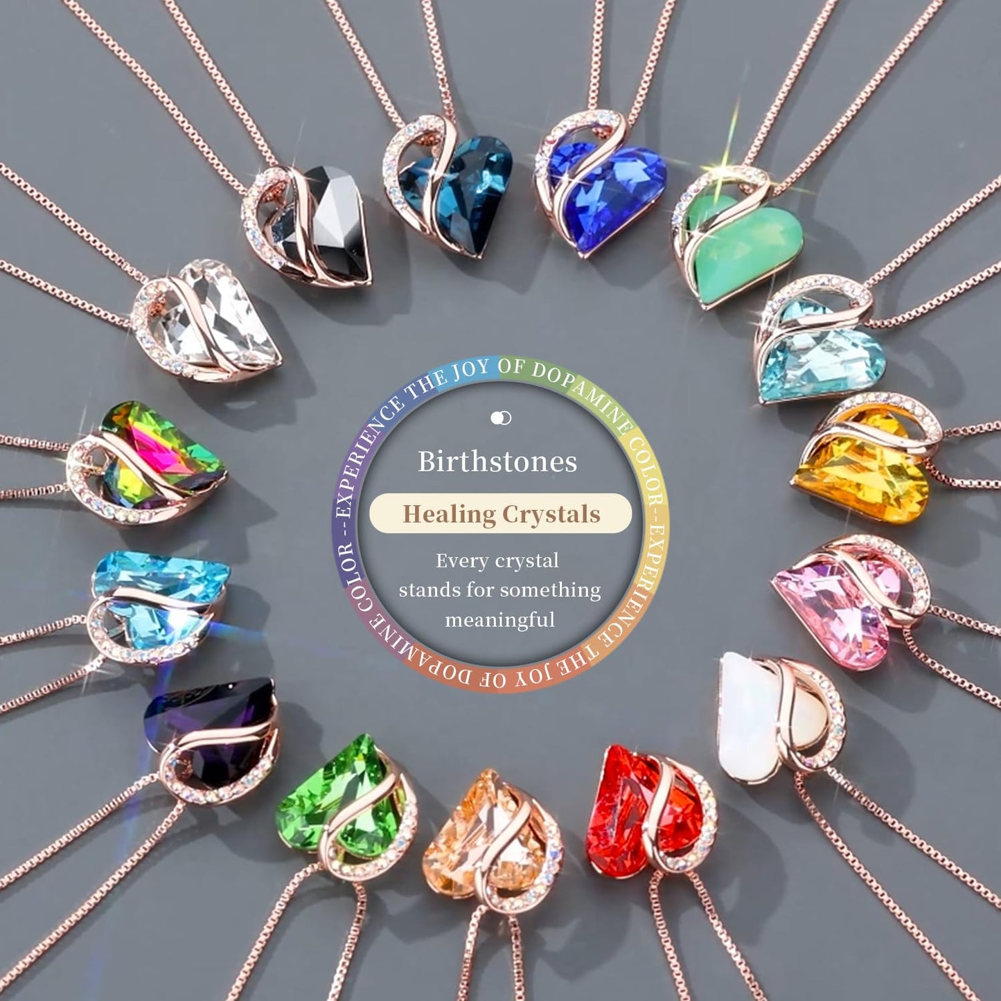 Leafael Gifts for Women Rose Gold Plated Necklaces: Heart Light Blue Crystal, March Birthstone, Hypoallergenic Chain (18"+2"), Birthday Jewelry for Mom, Wife, and Girlfriend