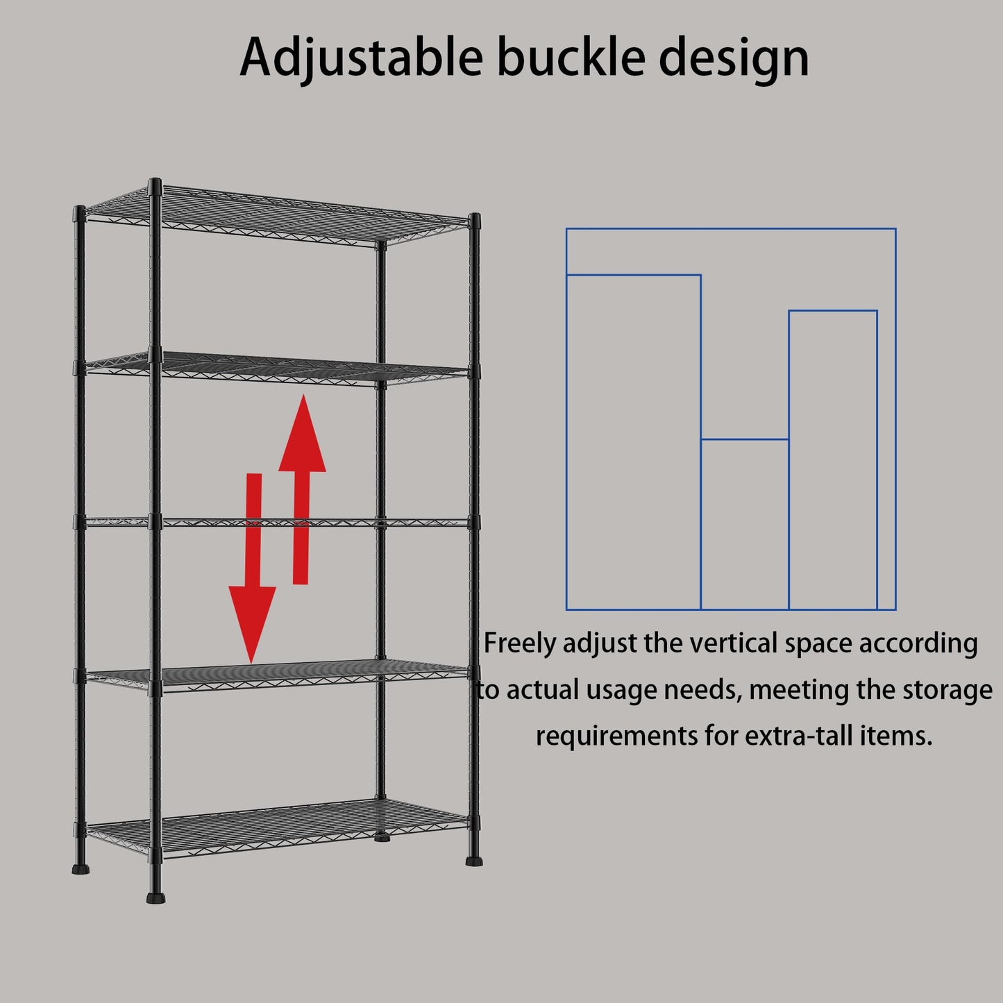 REGILLER 5-Wire Shelving Metal Storage Rack Adjustable Shelves,Standing Storage Shelf Units for Laundry Bathroom Kitchen Pantry Closet(Black,11.8" D x 16.6" W x 53.5" H)