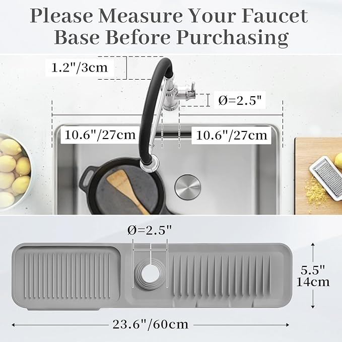 PoYang 24 Inch Faucet Mat for Kitchen Sink Splash Guard Behind Faucet, Sink