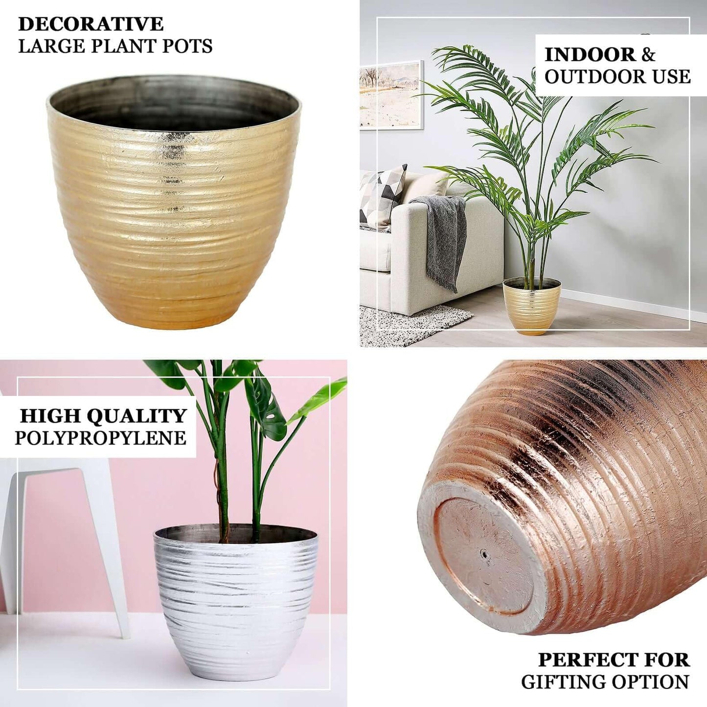 Efavormart 14 inch Large Metallic Gold Round Planter, Statuesque Gilded Flower Pot for Grand Entrances, Luxury Hotels and Glamorous Home Decor