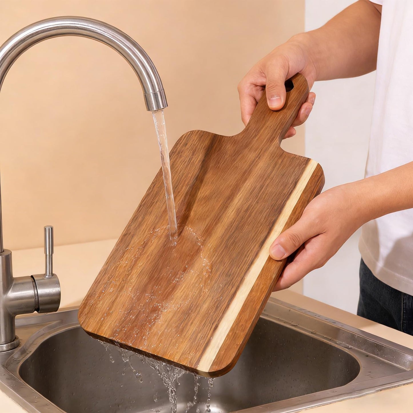 Benhurb 6 Pcs Acacia Wood Cutting Board with Handle, Large Charcuterie Boards Bulk, 15 x 7 inch Wooden Cutting Boards Bulk for Kitchen, Cheese Serving Board for Vegetables Meat Pizza Fruit Bread