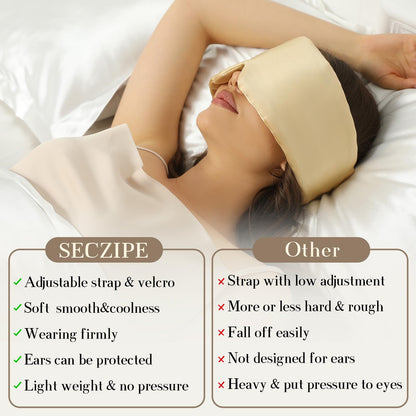 100% Mulberry Silk Sleep Mask Eye Mask for Women Man with Adjustable Band, for Side Sleeper Blackout Sleep Mask for Travel Rest and Office Large Size (Taupe)