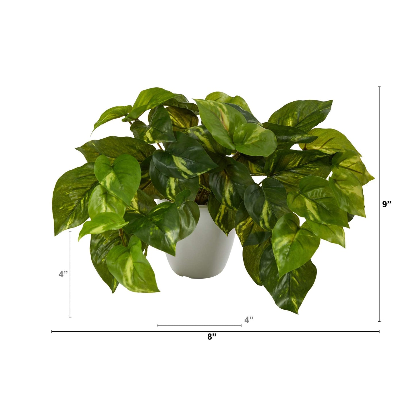 Nearly Natural 9in. Pothos Artificial Plant in White Planter (Real Touch)