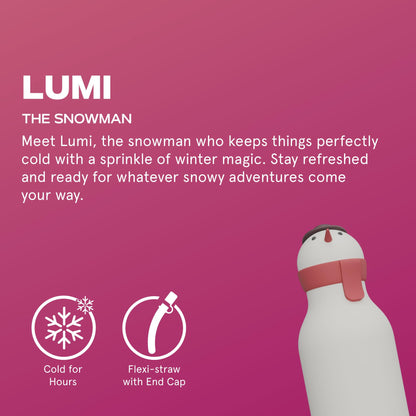 asobu Bestie Bottle Insulated Stainless Steel Water Bottle with Detachable Soft Animal Head Fun Drinking For Kids and Teens with Flexible Reusable Straw 16 Ounce (SNOWMAN)