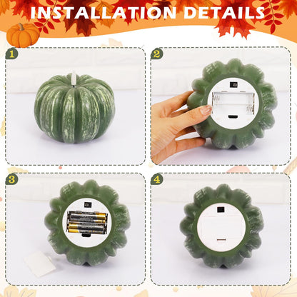 RGQSUN [Timer] Fall Pumpkin Flameless Candles Flickering LED Candles Battery Operated Pumpkin Lights Fall Table Decor for Home,Halloween,Thanksgiving