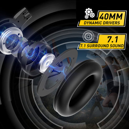 SOMIC G951black Gaming Headset for PC, PS4, Laptop: 7.1 Virtual Surround Sound Detachable Cat Ear Headphones LED, USB, Lightweight Self-Adjusting Over Ear Headphones Black