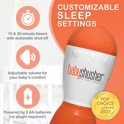 Baby Shusher - The Original Shhh Calming Sound Machine for Baby | Stops Fussy Crying Spells | for Parents, Pediatricians, Photographers | Portable for Travel | 15 or 30 Minute Timer