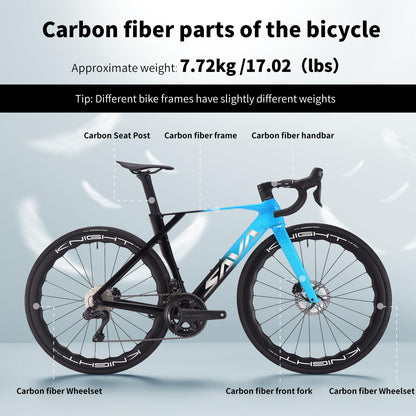 SAVADECK SLR8-Ultegra Full Carbon Road Bike with Shimano R8170 24S Set for Adults, (Wave Pattern(W45), Blue, 50cm)