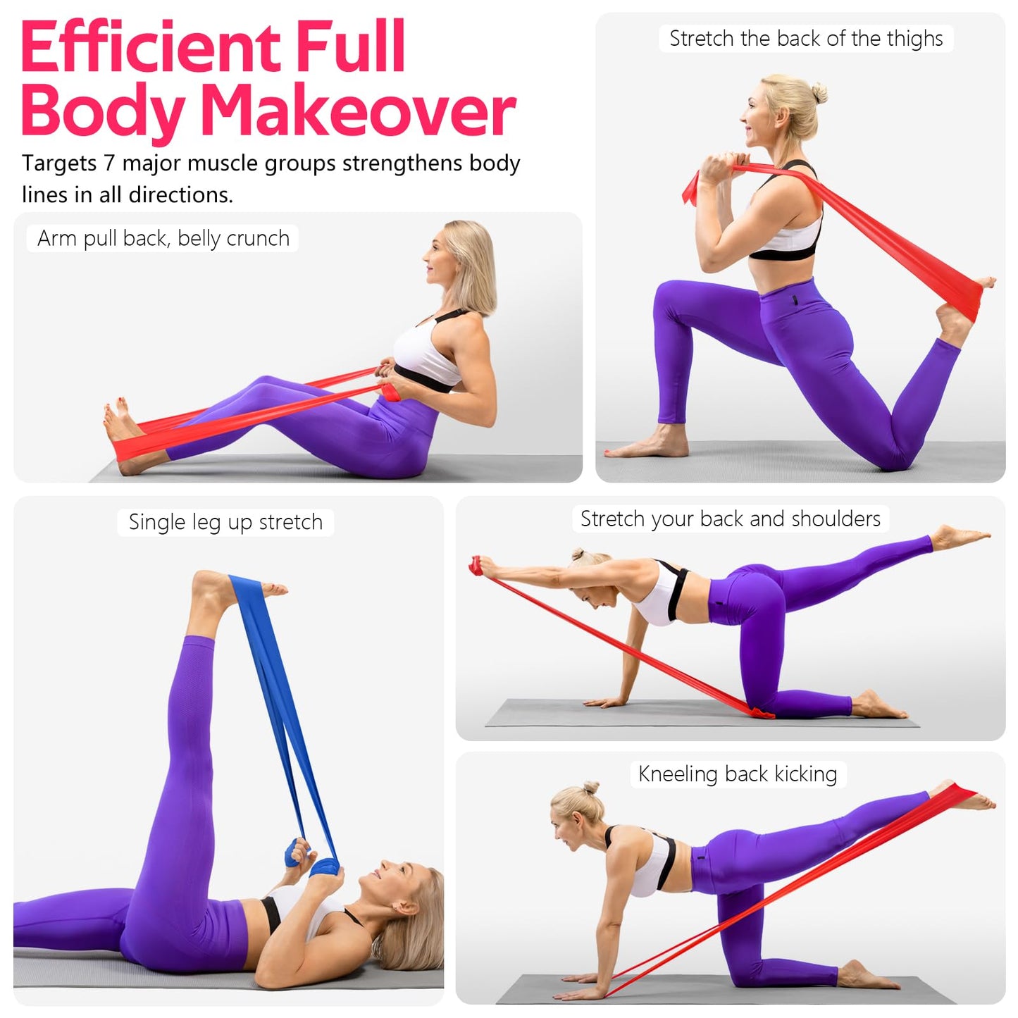 Resistance Bands for Working Out, Exercise Bands for Physical Therapy, Stretch, Recovery, Pilates, Rehab, Strength Training and Yoga Starter Set