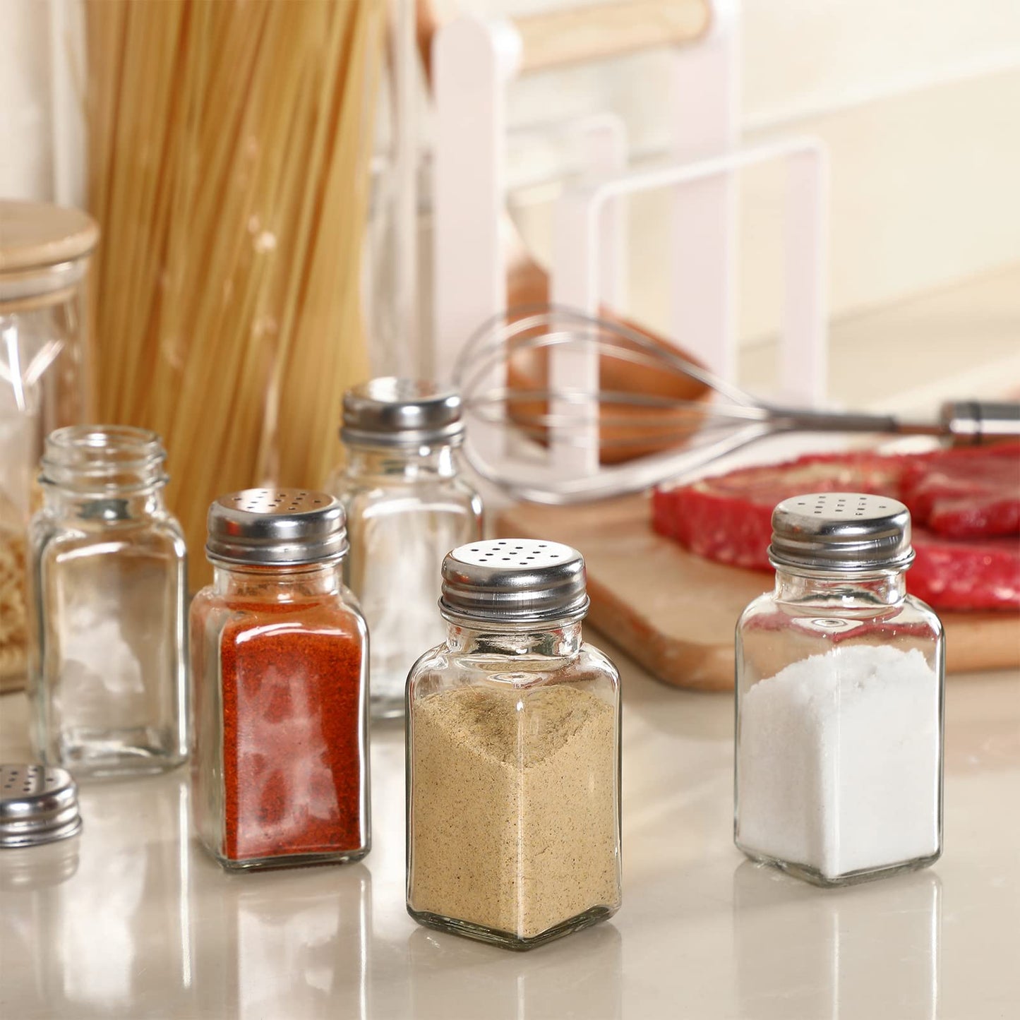 12 Pcs Salt and Pepper Shakers Set Clear Glass, Salt Shaker with Stainless Lid Spice Jars Kitchen Gadgets, Farmhouse Home Decoration Housewarming Gifts