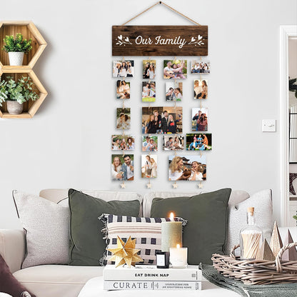 STHTTSW Family Photo Frame Gifts,Our Family Picture Frame, Housewarming Christmas Wedding Gifts for Couples, Farmhouse Rustic Wood Hanging Photo Wall Table Top Frames,Mothers Day Gift for Mom Women
