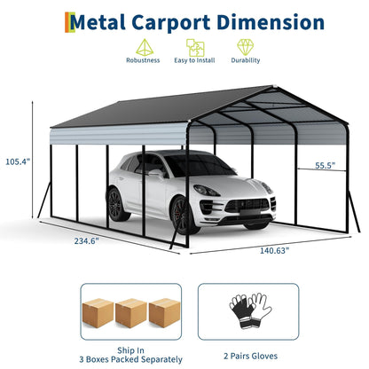 GarveeLife 12x20 FT Heavy Duty Metal Carport, All-Weather Portable Garage 12x20 with Galvanized Steel Frame & Roof Kit, Wind & Snow Resistant Shelter for Cars, Trucks, Boats, Outdoor Use