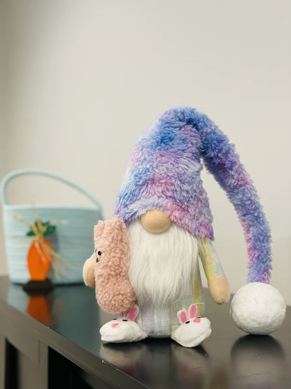Madanar Easter Pajama Gnome Plush Holding Peep Bunny Swedish Decor for Tiered Tray Shelf Table Decorations (Easter)