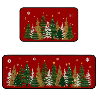 Lingcetger Christmas Kitchen Mats for Floor,Xmas Tree Kitchen Rugs Sets of 2,Red Christmas Non-Slip Kitchen Decor Floor Rug Home Decoration Doormat