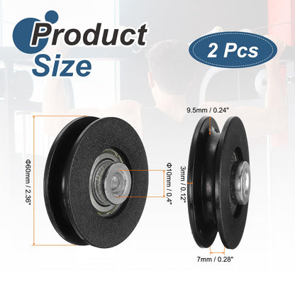 YELARXI 60mm / 2.36" Nylon Bearing Gym Pulley Wheel, Gym Cable Pulley Wheel Fitness Equipment Accessories 2 Pcs & Steel Shaft & Black-Fitting for (Cable Machine/Garage Door/Home Exercise)