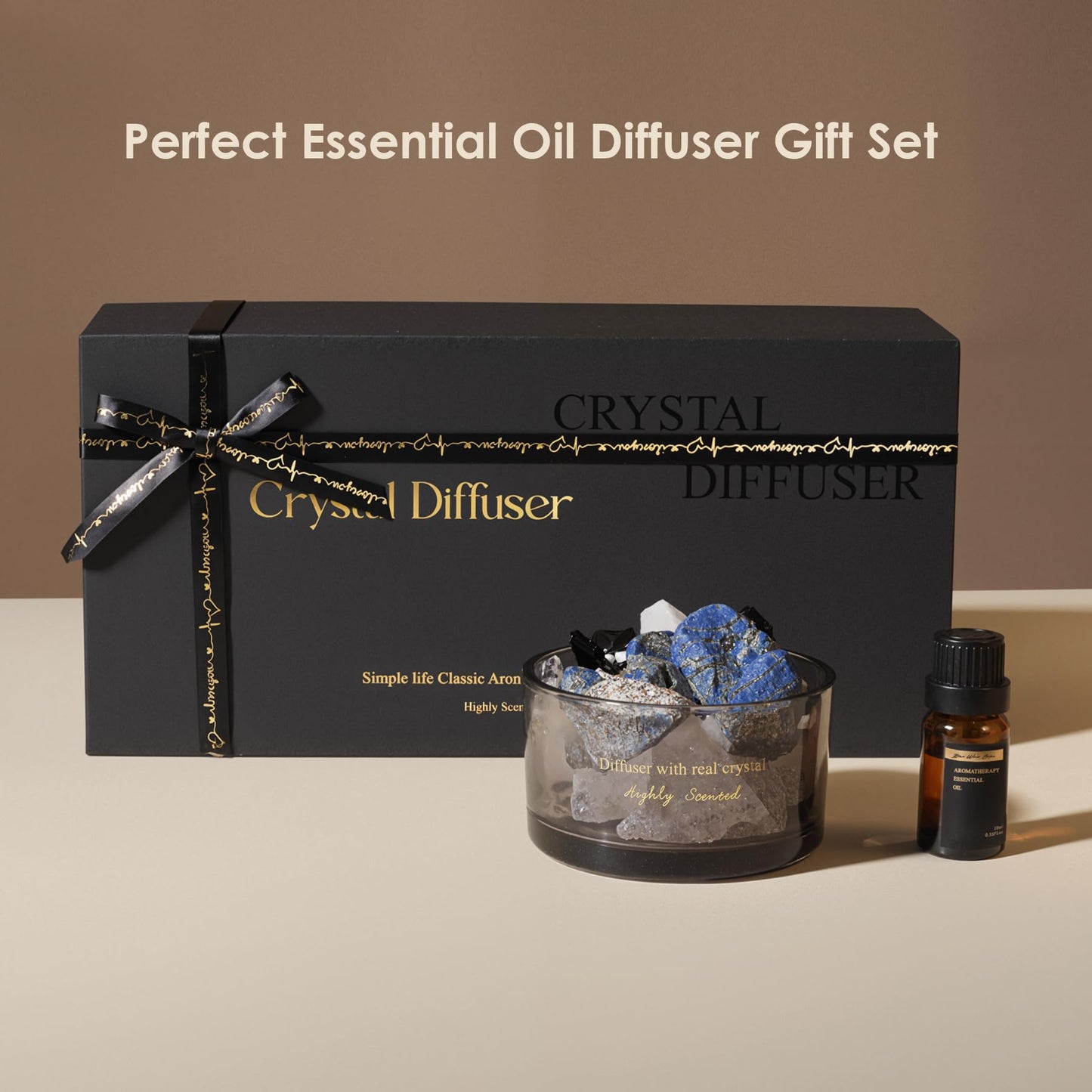 Crystal Stone Aroma Diffuser with Essential Oils for Home Bathroom Office, Home Decor & Fragrance 2 in 1, Chic Aromatherapy Gift Set (Bluebell Scent)