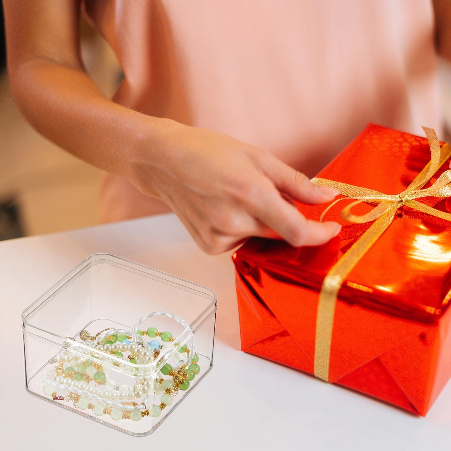 Blulu 8 Pcs Clear Acrylic Box with Lid Plastic Jewelry Mini Storage Box Mini Cube Containers for Candy and Tiny Jewelry Easter Party Favor(3.94 x 3.94 x 2.36 Inch,Classic Style)