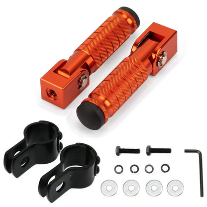 XINGWU M8 Motorcycle Foot Pegs 90 Degree Foldable Footpegs CNC Anti-Skid Footrest Universal for Yamaha Honda Suzuki Aprilia Electric Car Motorbike Mini Bike Dirt Pit Bike Passenger Pedal (Orange)