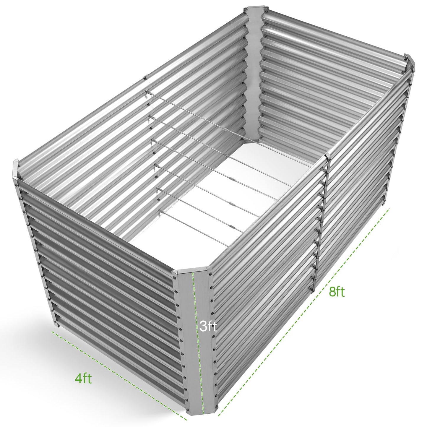 Land Guard 8x4x3ft Rectangular Galvanized Raised Garden Beds, Large-Capacity Metal Planter Box Outdoor, Durable Deep Raised Garden Bed 3ft Tall, Raised Beds for Gardening Vegetables, Classic Silver