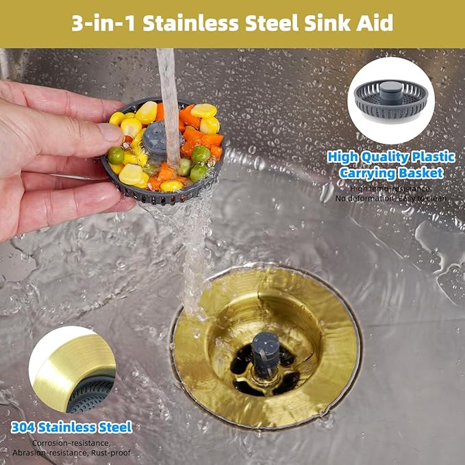 Hibbent Upgraded 3 in 1 Kitchen Sink Drain Strainer and Stopper Combo,