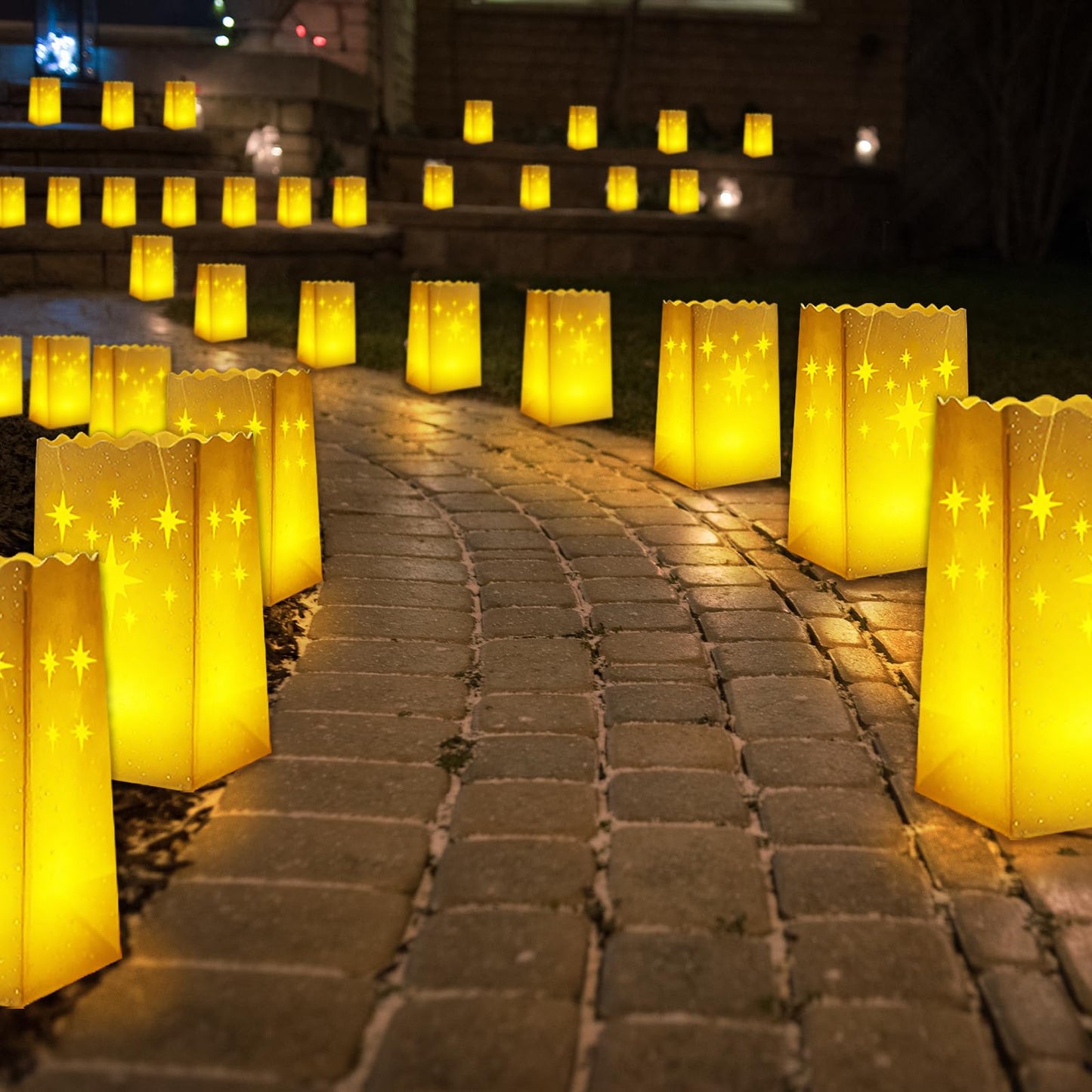 Btanadi Waterproof 30-Pack Luminaria Bags with LED Candles – Reusable White Plastic Luminaries for Outdoor, Christmas, Wedding & Party Decorations