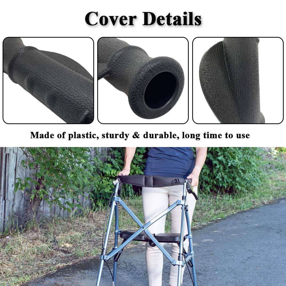 Rollator Hand Grip for Rolling Walker Replacement - Elderly & Disabled Patient Handgrips Accessories, 7/8", 2 Pcs (Black-A)