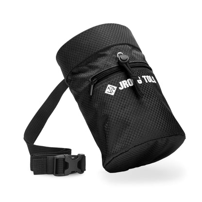 Chalk Bag for Rock Climbing Bouldering, Sealable Drawstring Closure, Capacious Zippered Pocket Athletic Chalk Bag with Waist Belt for Weightlifting, Gymnastics, Crossfit (Black)