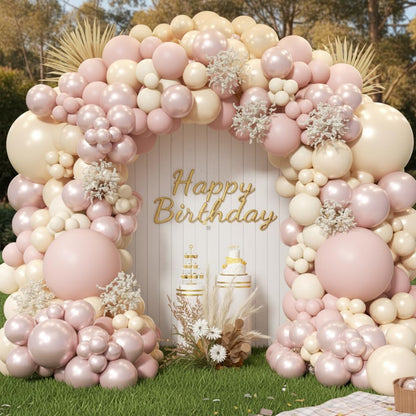 PTGOLUO Boho Dusty Pink Balloon Arch Garland Kit 153pcs, Double Stuffed White Pearl Balloon Blush Neutral Pink Balloons Arch Kit for Birthday Wedding Bridal Baby Shower Gender Reveal Party Decoration