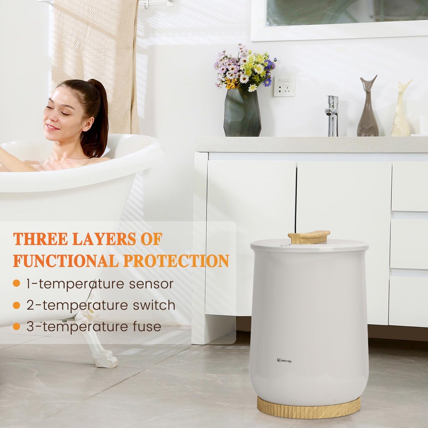 Keenray Bucket Style Towel Warmers, Luxury Bucket Towel Warmer, Large Towel Warmer for Bathroom, Auto Shut Off, Fits Up to Two 40"X70" Oversized Towels, Bathrobes, Blankets, PJ's and More, White, CL1