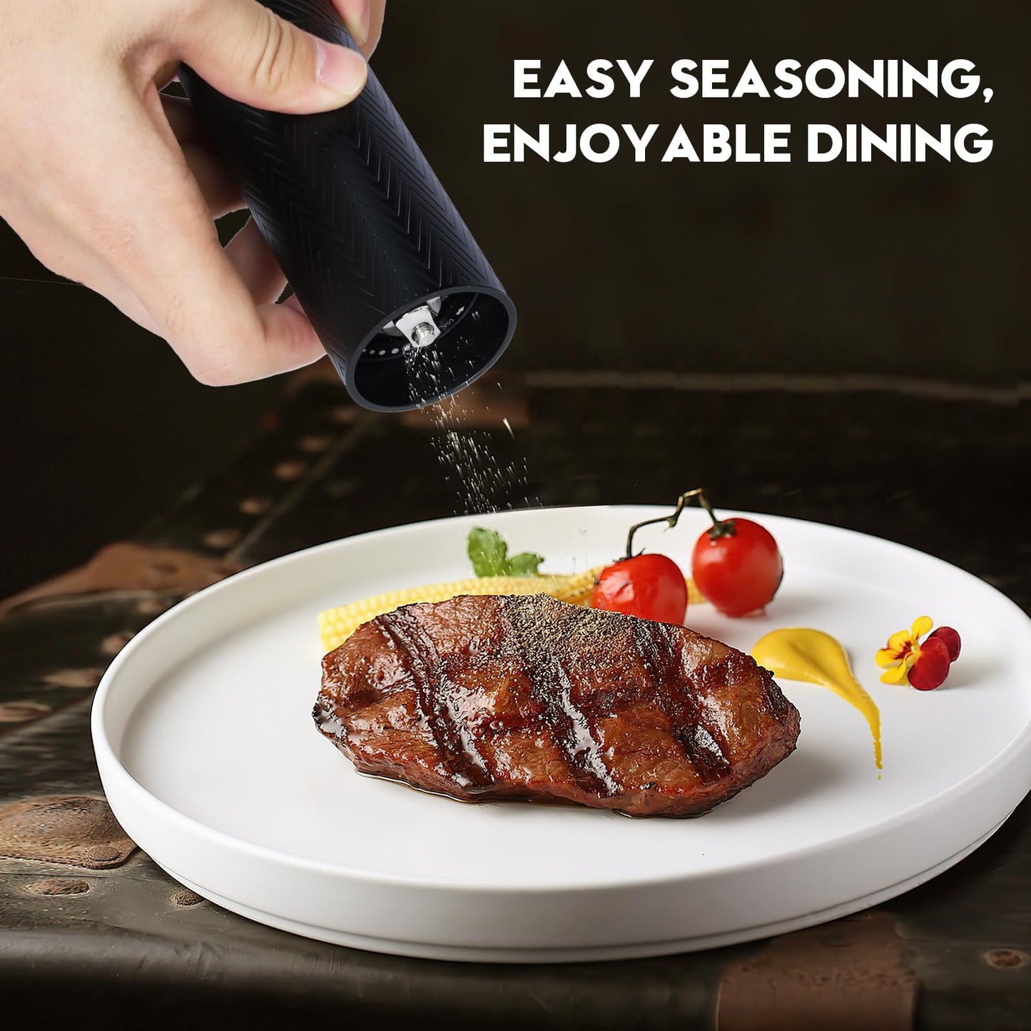 ARKNOAH Salt and Pepper Grinder Set 2-Pack with Stand, Adjustable Coarseness Mill - Aerospace Aluminum Body, Stainless Steel & Ceramic Core, Refillable Spice Grinders for Kitchen & BBQ