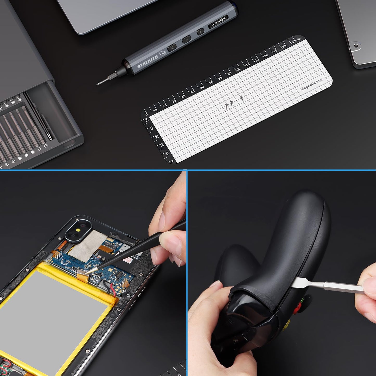 STREBITO Mini Electric Screwdriver Set, 70-in-1 Max Precision Electric Screwdriver Kit with Lights, 5 Upgraded Torque Levels, 64 Magnetic Bits, Electric Screwdriver Cordless for PC RC Electronics