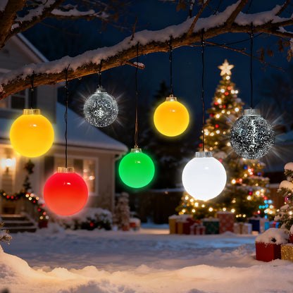 Lanpn 4 Pcs 5" Outdoor LED Ornament, Large Christmas Battery Powered Ball Lights, Xmas Tree Sphere Bulb Decor with Dark Sensor, Christmas Lighted Ornaments for Lawn Garden Yard Patio, Red