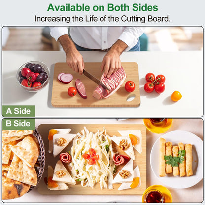 Viretang Wooden Cutting Boards for Kitchen, 15.3 * 8.7'' Knife Friendly Bamboo Cutting Board Lightweight & Durable Chopping Board with Hang Hole for Easy Storage & Clean, Large