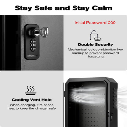QLYYOPSK EV Charger Lock Box, Waterproof Outdoor Wall Station Enclosure, IP65 Weatherproof, 23'' x 16'' x 9'', Steel with Acrylic Window, Combination Lock & Cable Holder, for Level 2 EV Charger
