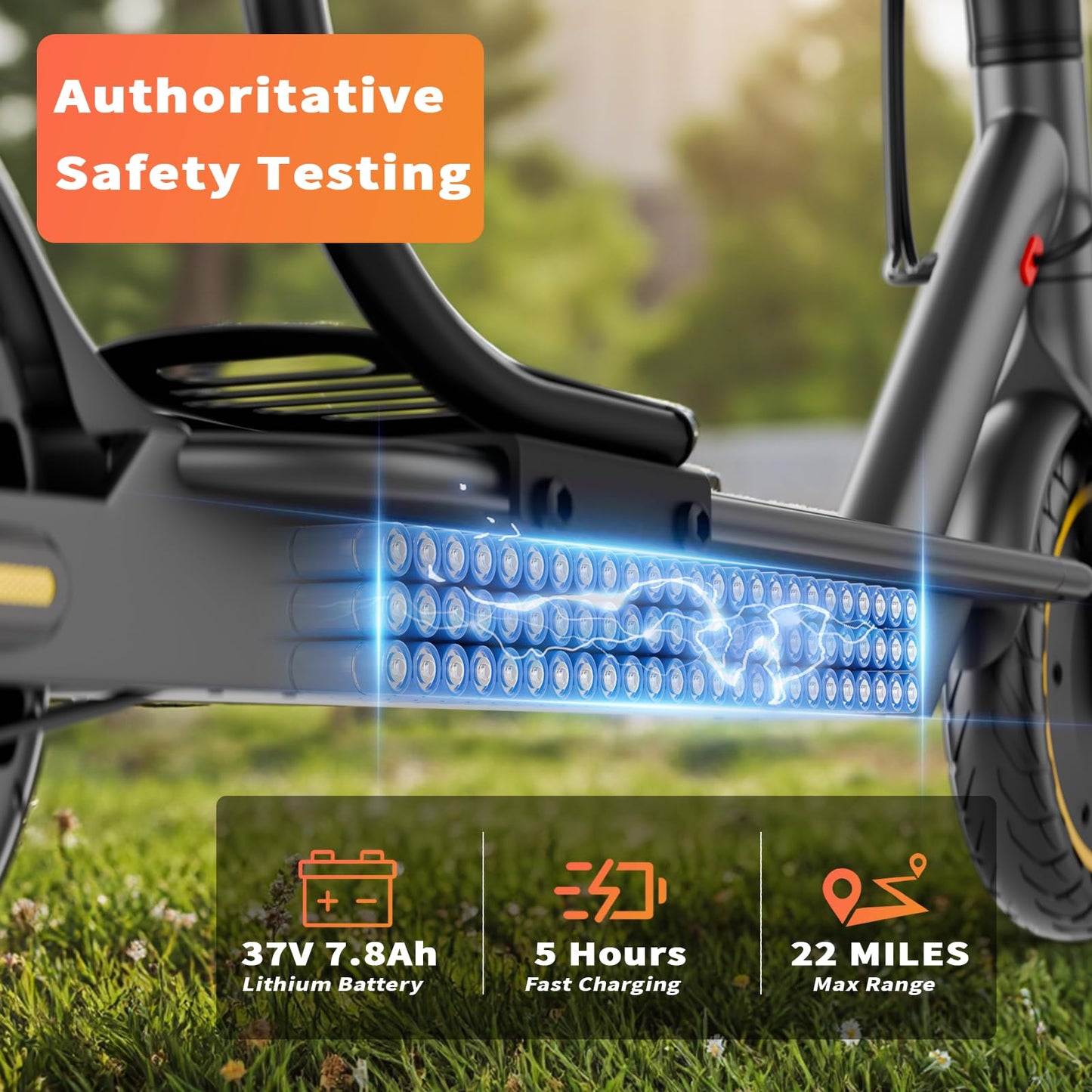 Qlaway 8.5" E Scooter with Seat, 19 MPH 350W Motor 280.8WH Battery, Motorized Up to 22 Miles Range, Foldable Scooter Bearing 265 LBS/APP