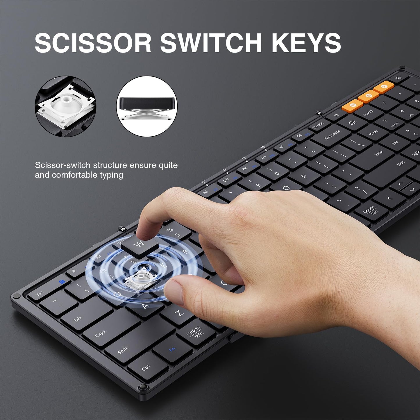 ProtoArc Foldable Bluetooth Keyboard, XK01 Folding Wireless Portable Keyboard with Numeric Keypad, Full-Size Travel Keyboards for iPad Tablet Smartphone Laptop PC Windows iOS Android, Black