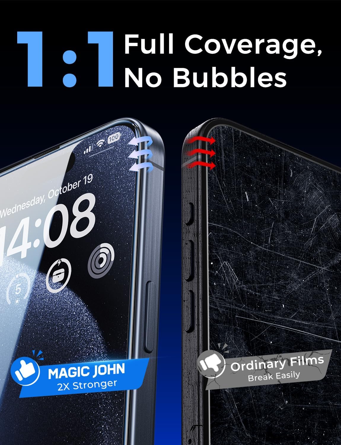 MAGIC JOHN 2 Pack for iPhone 15 Pro (6.1 inch) Tempered Glass Screen Protector, Auto Dust-Elimination Installation, Bubble Free, Dynamic Island Compatible, HD Clear, Easy Installation
