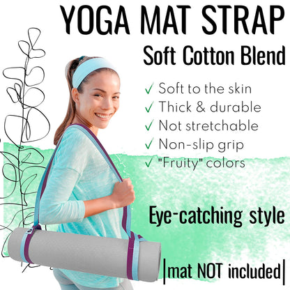 TECEUM Yoga Mat Strap – 30+ Colors – Adjustable Mat Holder Sling Carrier for All Mats [Mat Not Included]