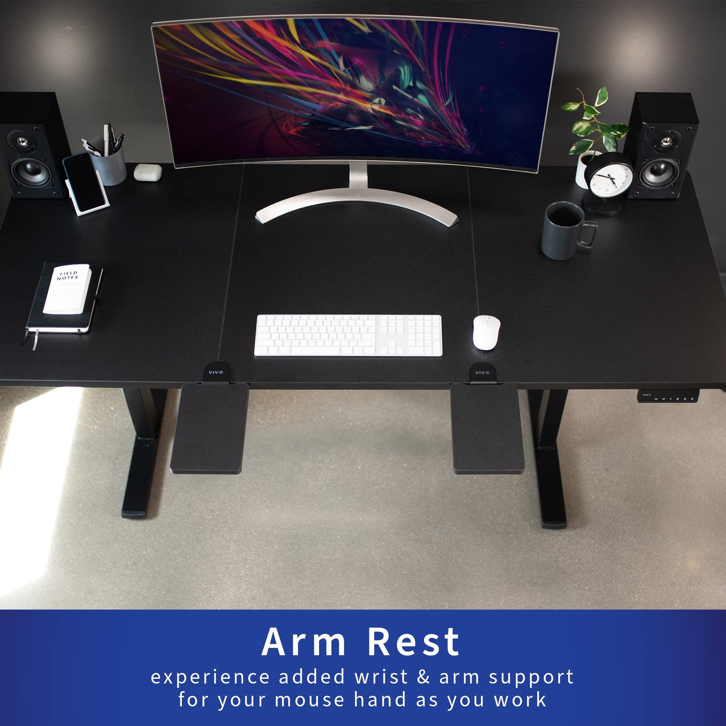 VIVO Clamp-on 6 x 9 inch (11 Including Clamps) Desk Extender, Wrist Support, Armrest Tray, Table Mount for Sit Stand Desks, Black, DESK-EXT09