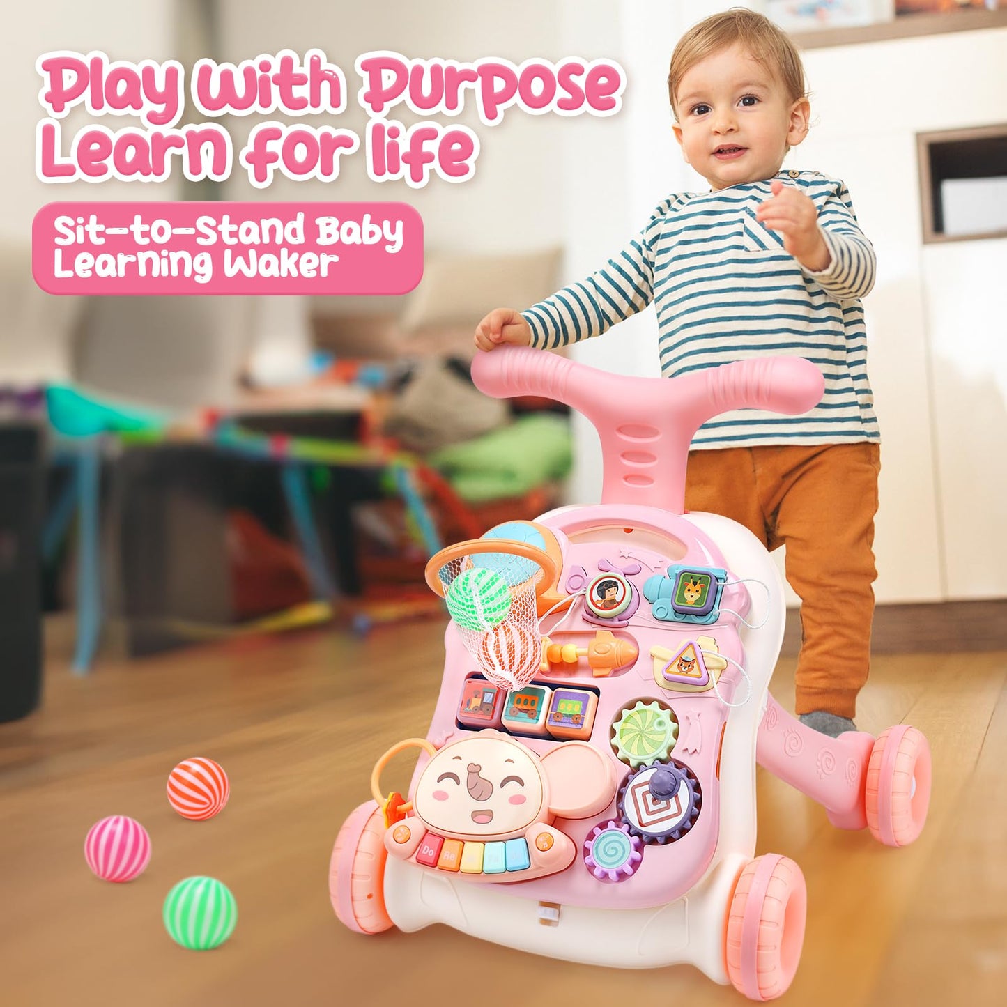 CUTE STONE Baby Walker for Girls, 2 in 1 Sit to Stand Learning Walker and Activity Center, Learning to Walk, Early Push Walking Toys for Toddler Infant…