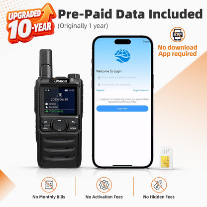 (10 Years Free Data Plan)Walkie Talkie, Rapid Nationwide Long Range, Global Unlimited Long Distance Two Way Radio, 4G LTE POC,with SIM Card for Team Management Family Logistics Security Outdoor-2 Pack