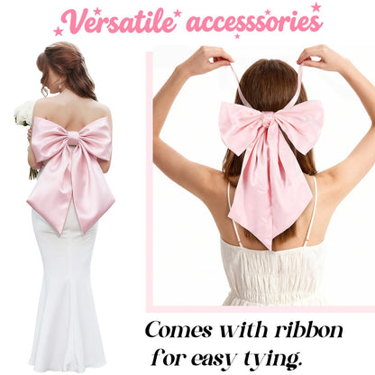 Big Pink Bow Coquette Room Decor, 23x11 Inch Satin Bows Large Pastel Pink Bows Birthday Decorations as Crib Skirt for Christmas Tree Topper Girl Room Xmas Gift Wrapping Bachelorette Baby Shower (3pcs)